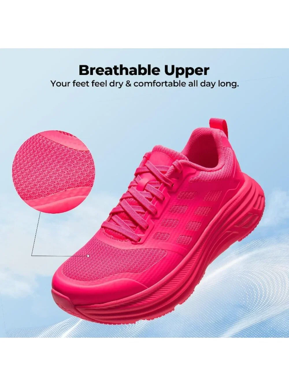 Women's Hot Pink Walking Shoes Lace Up No Heel Round Toe Athletic Sneaker